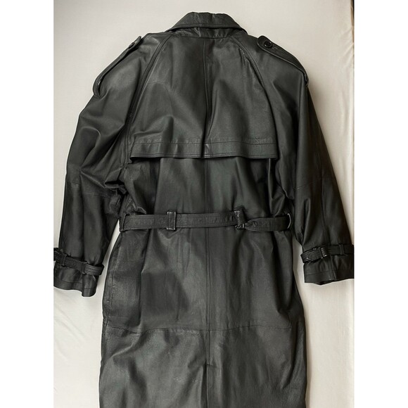 Phase 2 Long Leather Double Breast Trench Coat Men’s Large Black Zip Liner Goth - Picture 16 of 16